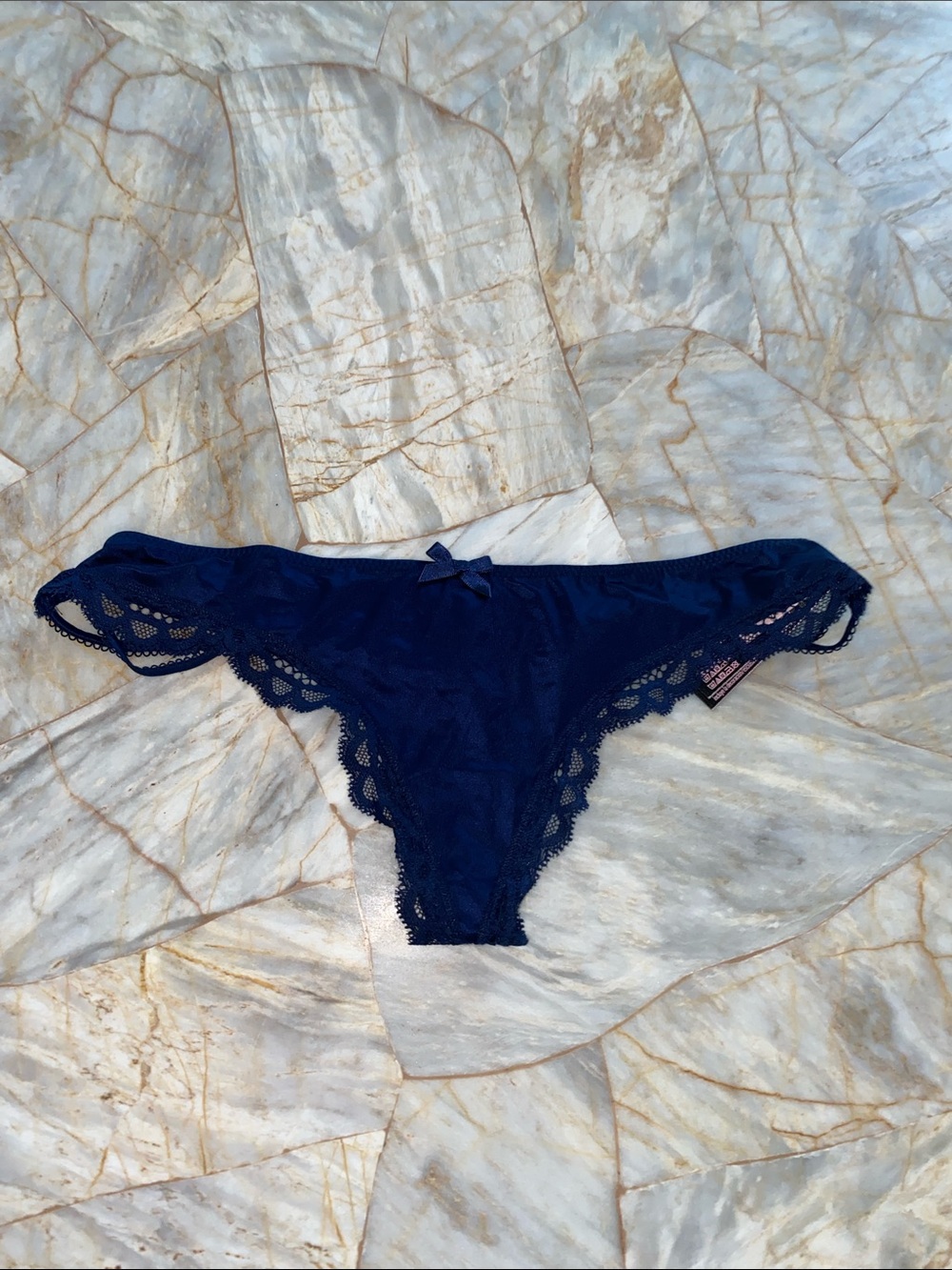 Navy Lace Trim V-String Very Sexy Thong Panty Lace G-String Strap Panty Small